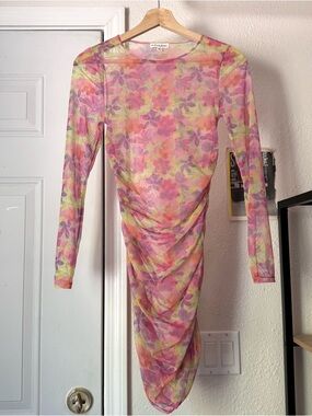 FOR LOVE & LEMONS multicolor pastel floral watercolor mesh swim mesh mini dress